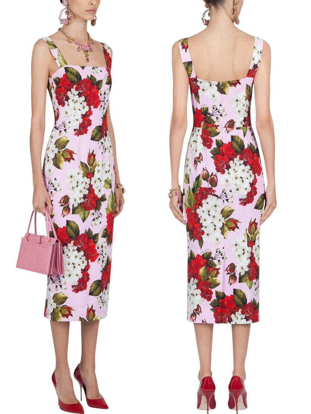 New Dolce & Gabbana Sleeveless Geranium Cady Midi Dress Pink Size 46